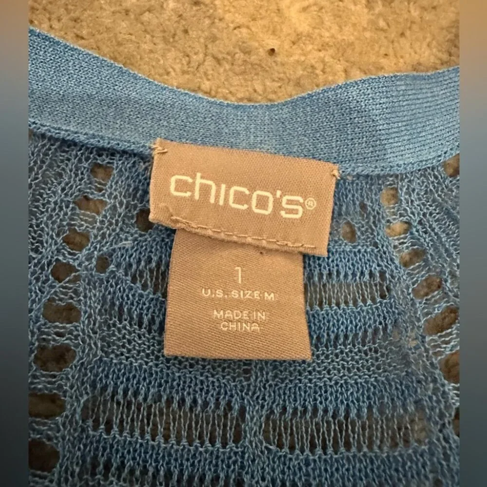NWT Women’s Chico’s Open Cardigan Large/sz 2 The Front Pointelle 3/4 Sleeve $80 - Picture 4 of 9